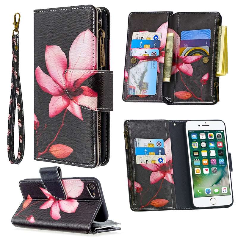 For iPhone 8 & 7 Colored Drawing Pattern Zipper Horizontal Flip Leather Case with Holder & Card Slot