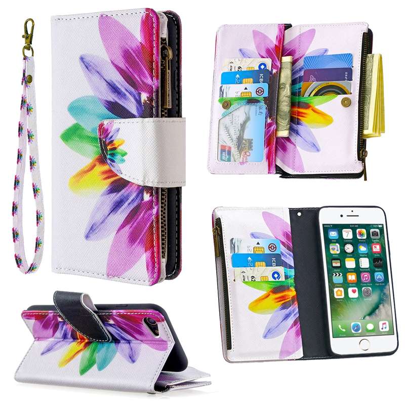 For iPhone 8 & 7 Colored Drawing Pattern Zipper Horizontal Flip Leather Case with Holder & Card Slot