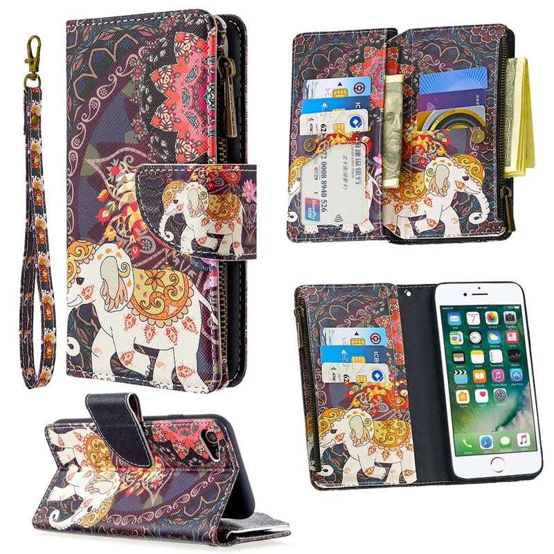For iPhone 8 & 7 Colored Drawing Pattern Zipper Horizontal Flip Leather Case with Holder & Card Slot