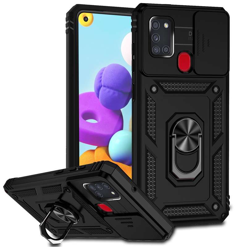 For Samsung Galaxy A21s Sliding Camshield Holder Phone Case(Black)