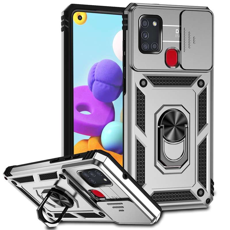 For Samsung Galaxy A21s Sliding Camshield Holder Phone Case(Black)