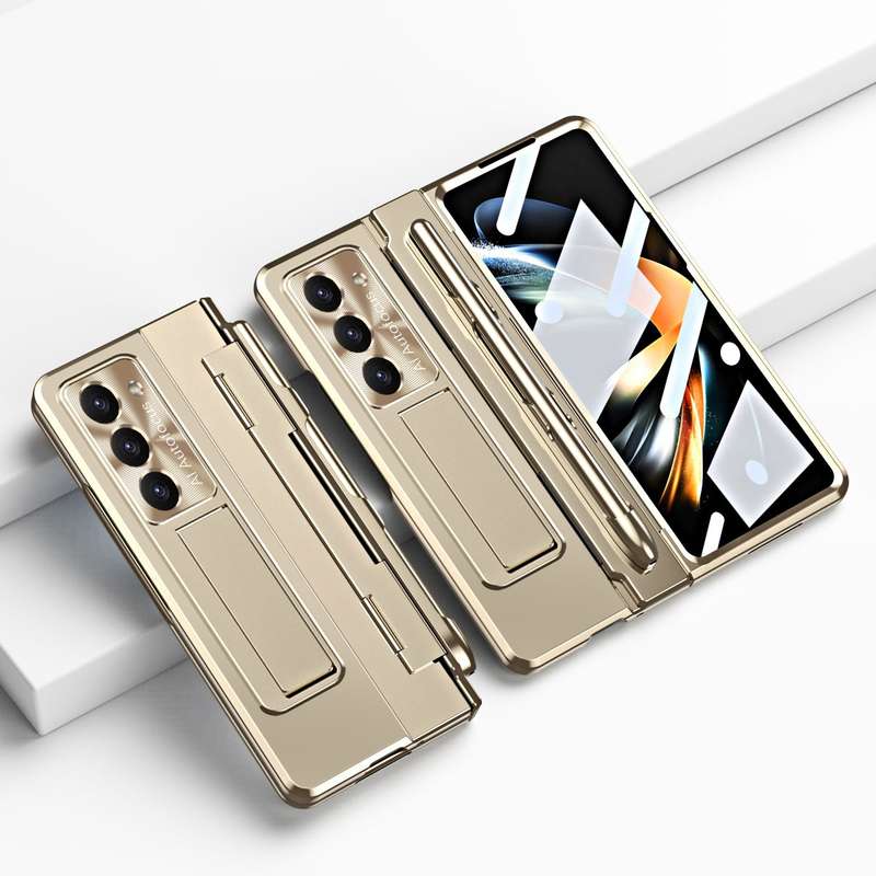 For Samsung Galaxy Z Fold5 5G Integrated Folding Hinge Phone Case with Stylus(Rose Gold)