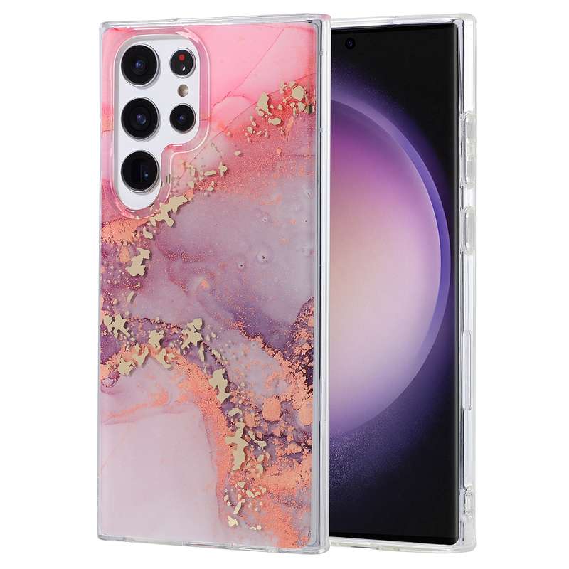 For Samsung Galaxy S23 Ultra 5G Coloured Glaze Marble Phone Case(Pink Gold)
