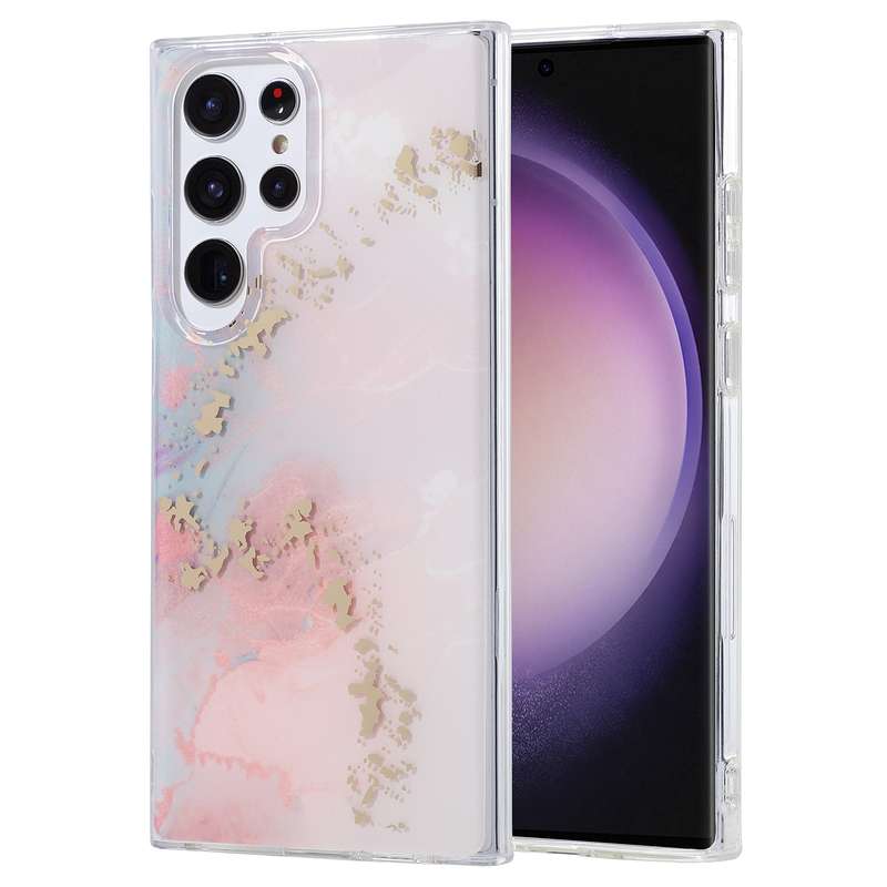 For Samsung Galaxy S23 Ultra 5G Coloured Glaze Marble Phone Case(Pink Gold)
