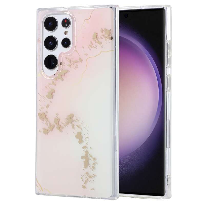 For Samsung Galaxy S23 Ultra 5G Coloured Glaze Marble Phone Case(Pink Gold)