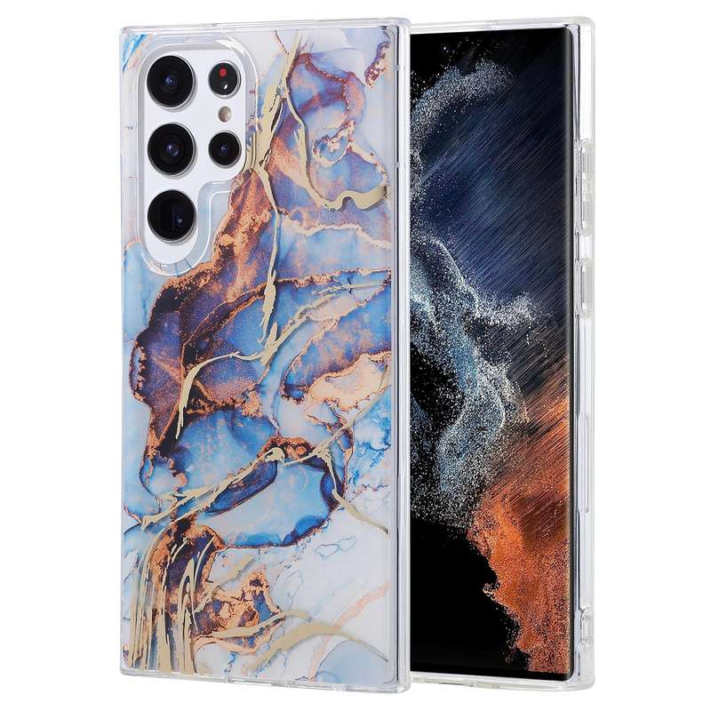 For Samsung Galaxy S22 Ultra 5G Coloured Glaze Marble Phone Case(Pink Grey)