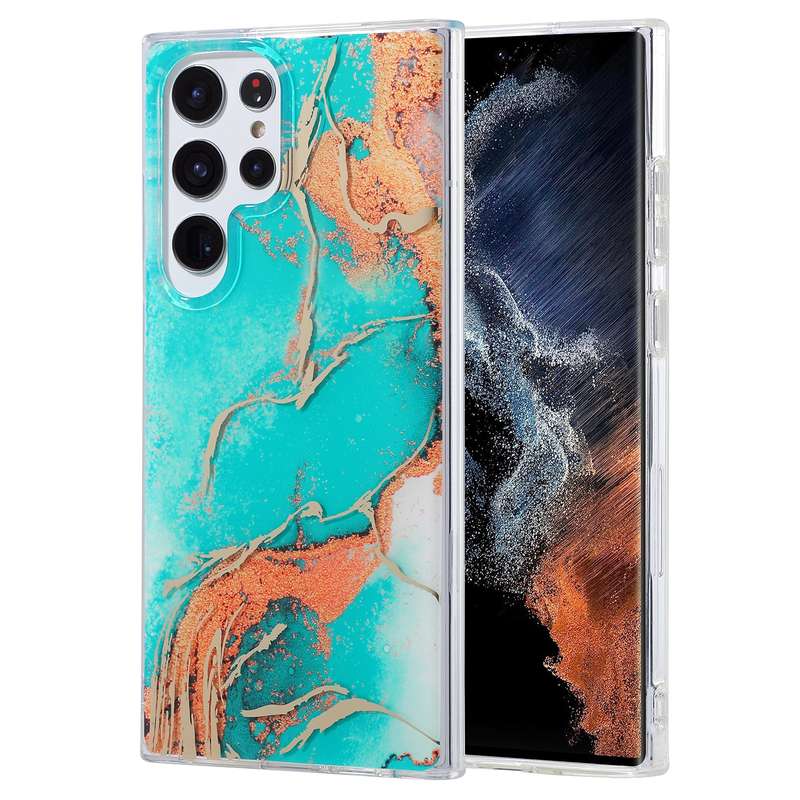 For Samsung Galaxy S22 Ultra 5G Coloured Glaze Marble Phone Case(Pink Grey)