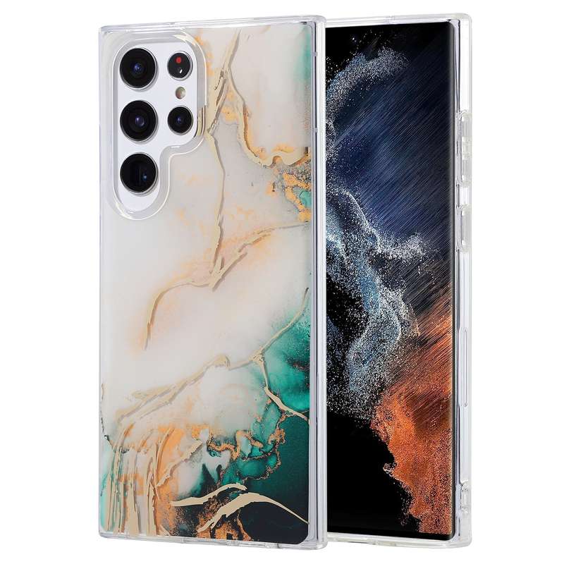 For Samsung Galaxy S22 Ultra 5G Coloured Glaze Marble Phone Case(Pink Grey)
