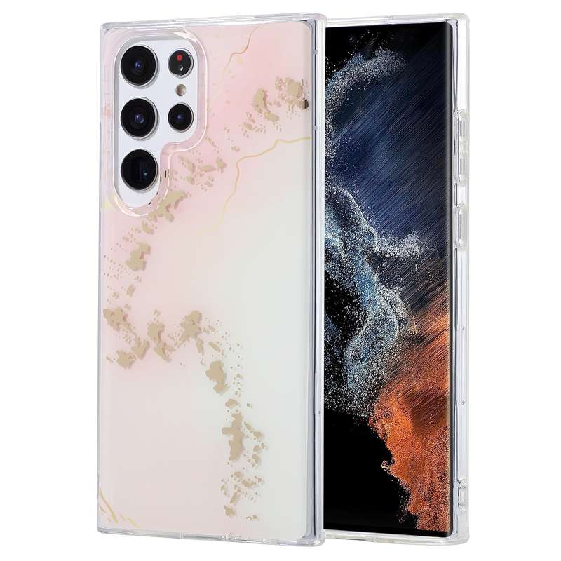 For Samsung Galaxy S22 Ultra 5G Coloured Glaze Marble Phone Case(Pink Grey)