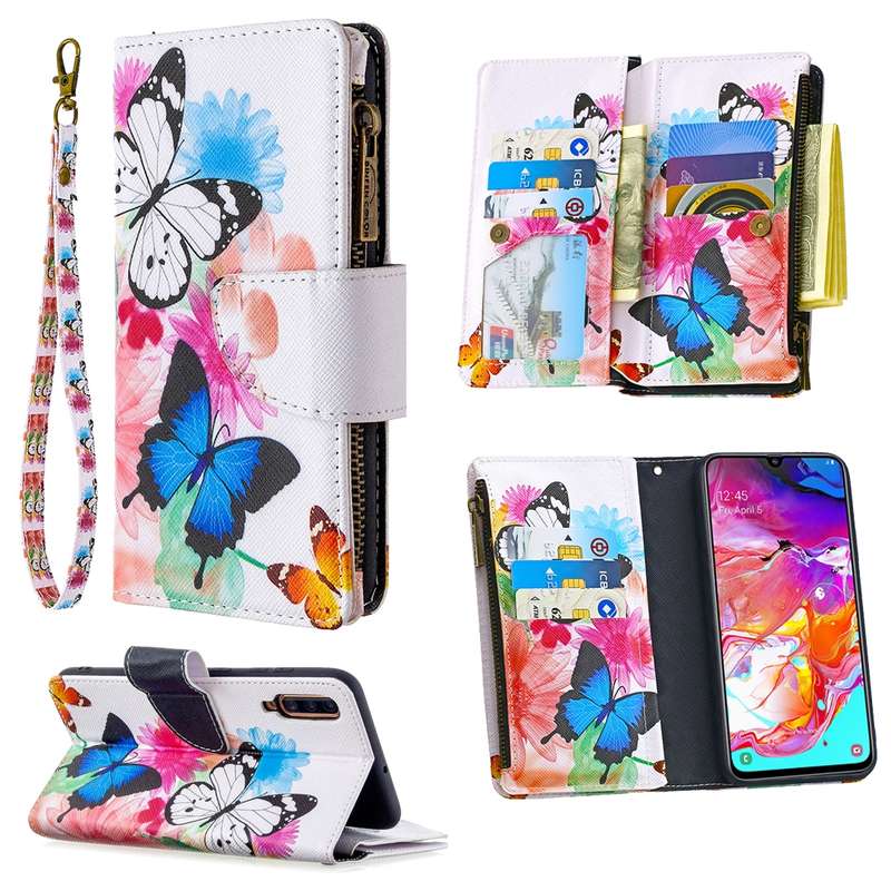 For Samsung Galaxy A70 Colored Drawing Pattern Zipper Horizontal Flip Leather Case with Holder & Car