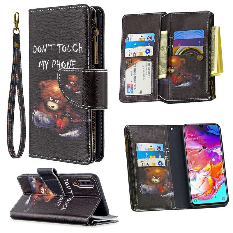 For Samsung Galaxy A70 Colored Drawing Pattern Zipper Horizontal Flip Leather Case with Holder & Car