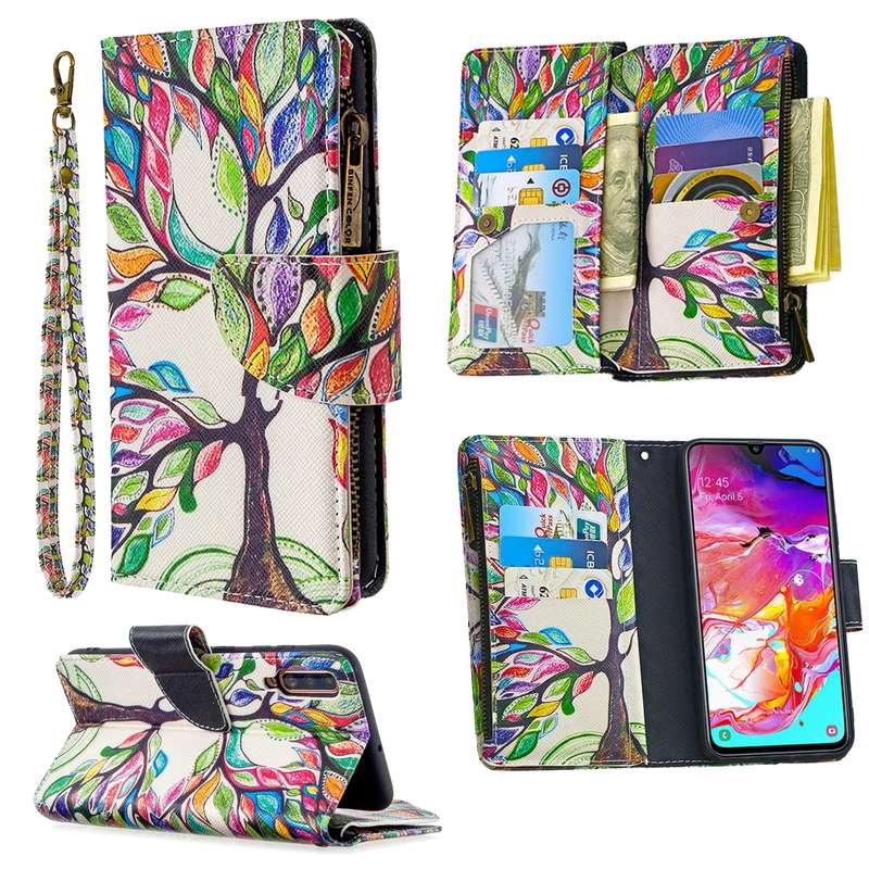 For Samsung Galaxy A70 Colored Drawing Pattern Zipper Horizontal Flip Leather Case with Holder & Car