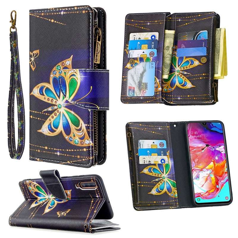 For Samsung Galaxy A70 Colored Drawing Pattern Zipper Horizontal Flip Leather Case with Holder & Car