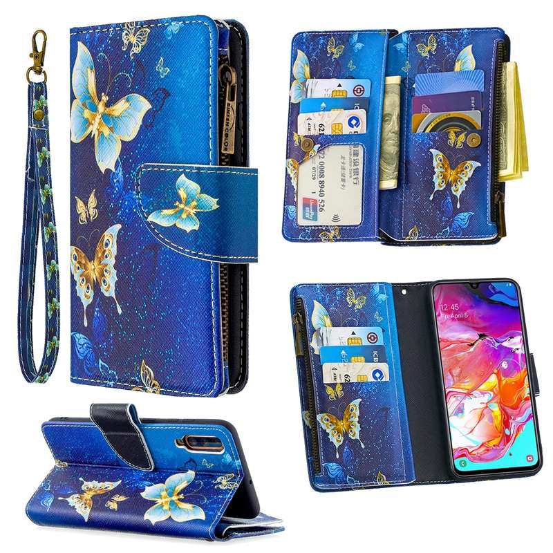 For Samsung Galaxy A70 Colored Drawing Pattern Zipper Horizontal Flip Leather Case with Holder & Car