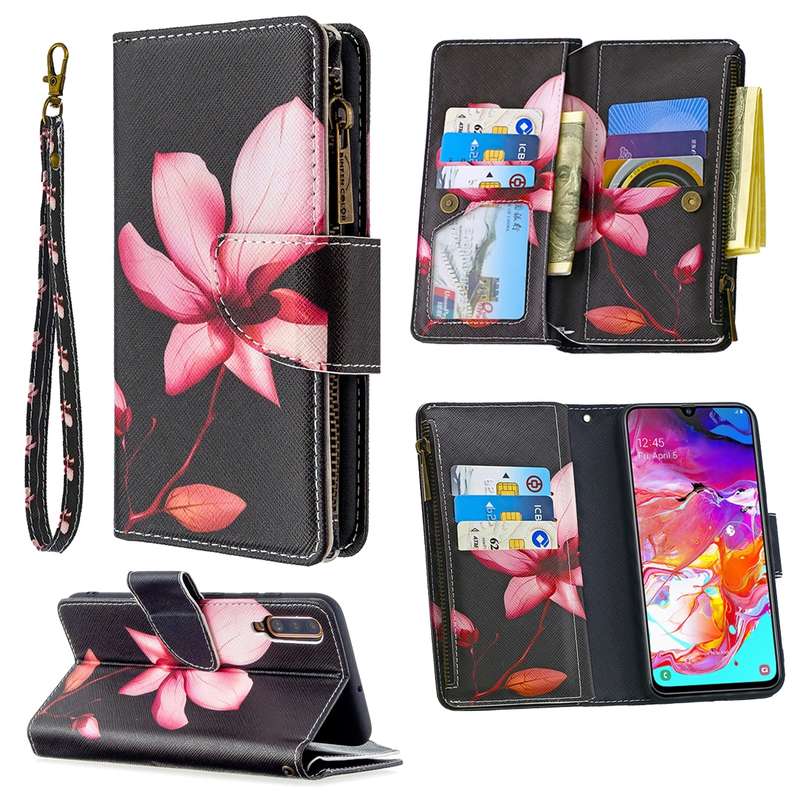For Samsung Galaxy A70 Colored Drawing Pattern Zipper Horizontal Flip Leather Case with Holder & Car