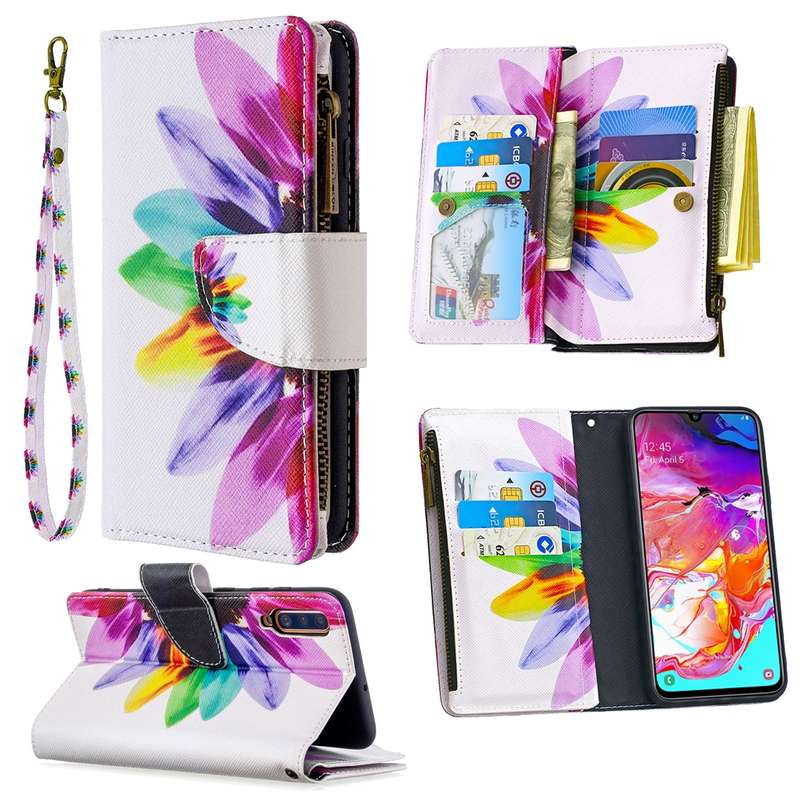 For Samsung Galaxy A70 Colored Drawing Pattern Zipper Horizontal Flip Leather Case with Holder & Car