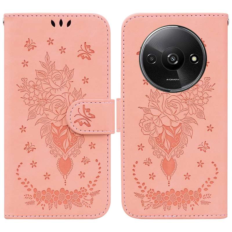 For Xiaomi Redmi A3 Butterfly Rose Embossed Leather Phone Case(Pink)
