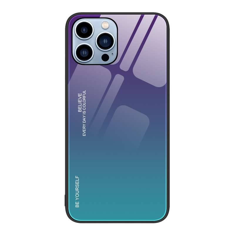 For iPhone 15 Pro Max Gradient Color Glass Phone Case(Yellow Pink)