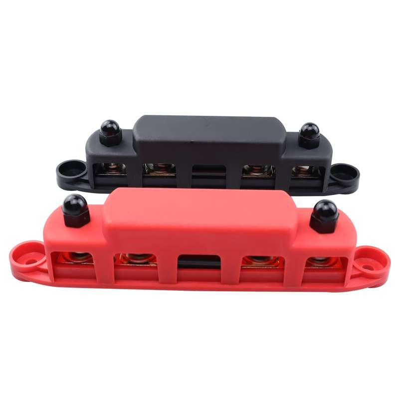 CP-4125 1 Pair RV Yacht M8 Single Row 4-way Power Distribution Block Busbar with Cover with 300A Fus