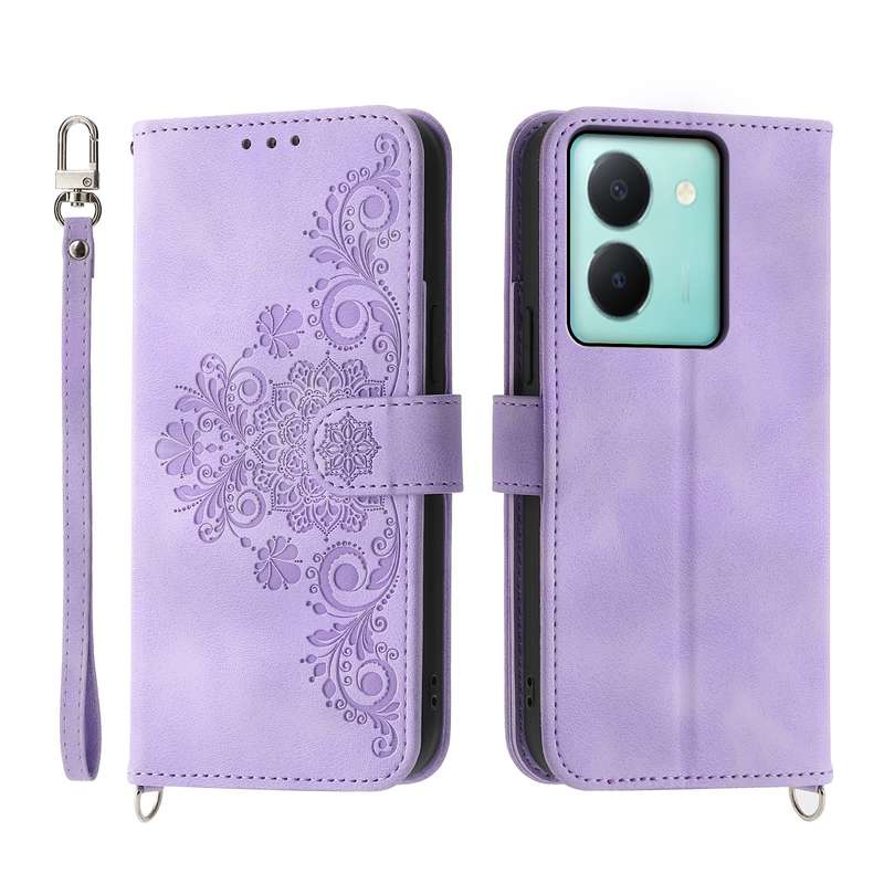 For vivo Y36 Skin Feel Flowers Embossed Wallet Leather Phone Case(Pink)