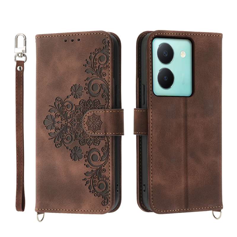 For vivo Y36 Skin Feel Flowers Embossed Wallet Leather Phone Case(Pink)