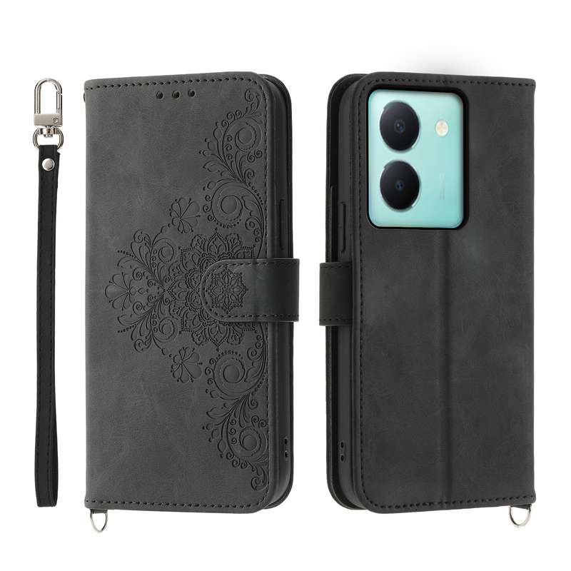 For vivo Y36 Skin Feel Flowers Embossed Wallet Leather Phone Case(Pink)