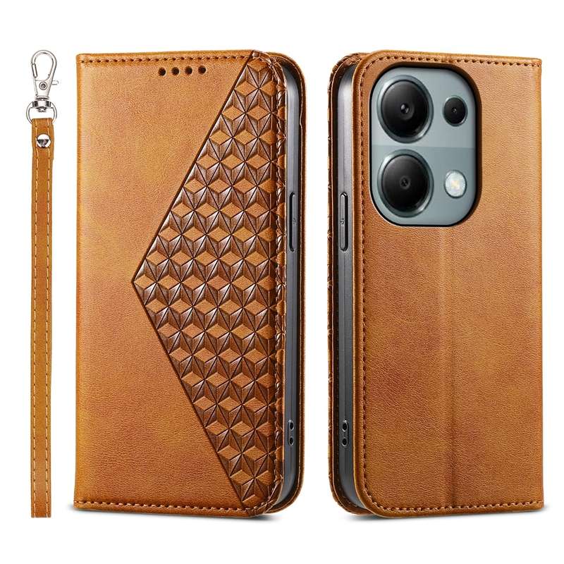 For Xiaomi Redmi Note 13 Pro 4G Cubic Grid Calf Texture Magnetic Leather Phone Case(Yellow)