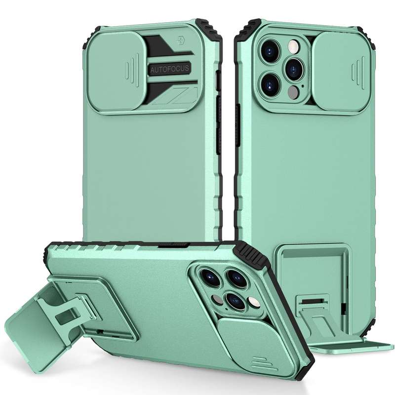 For iPhone 15 Pro Max Stereoscopic Holder Sliding Camshield Phone Case(Black)