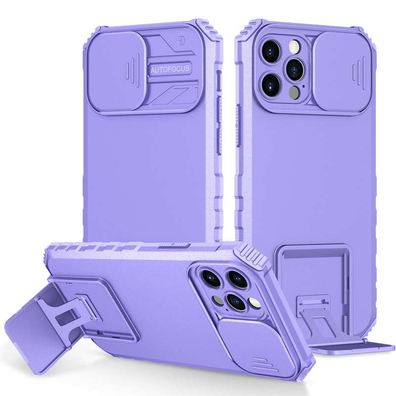 For iPhone 15 Pro Max Stereoscopic Holder Sliding Camshield Phone Case(Black)
