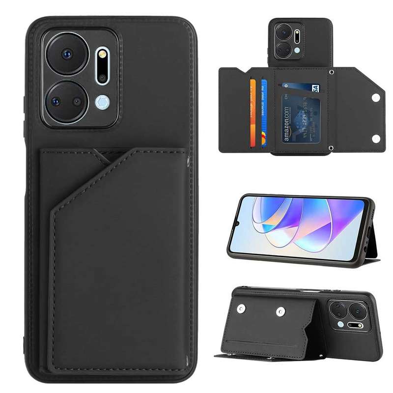For Honor X7a Skin Feel PU + TPU + PC Card Slots Phone Case(Brown)