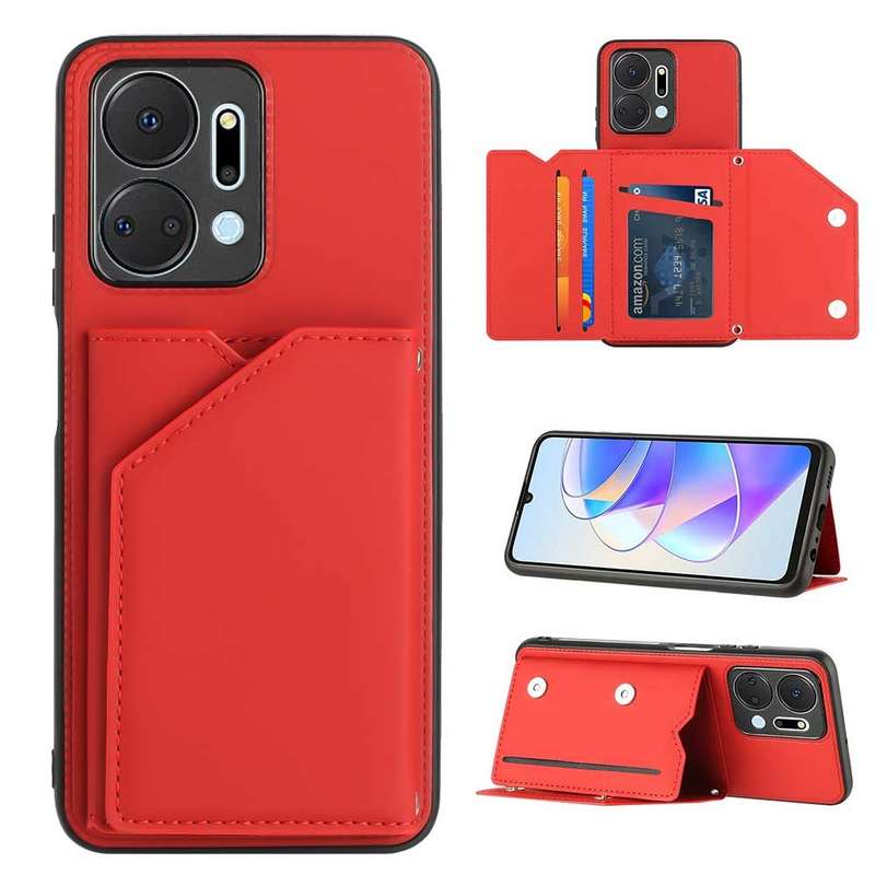 For Honor X7a Skin Feel PU + TPU + PC Card Slots Phone Case(Brown)