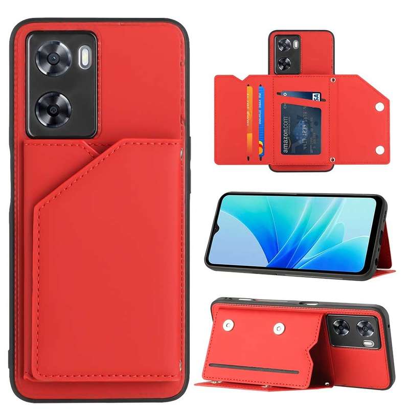 For OPPO A57 / A77 / A77s 4G Skin Feel PU + TPU + PC Card Slots Phone Case(Rose Gold)