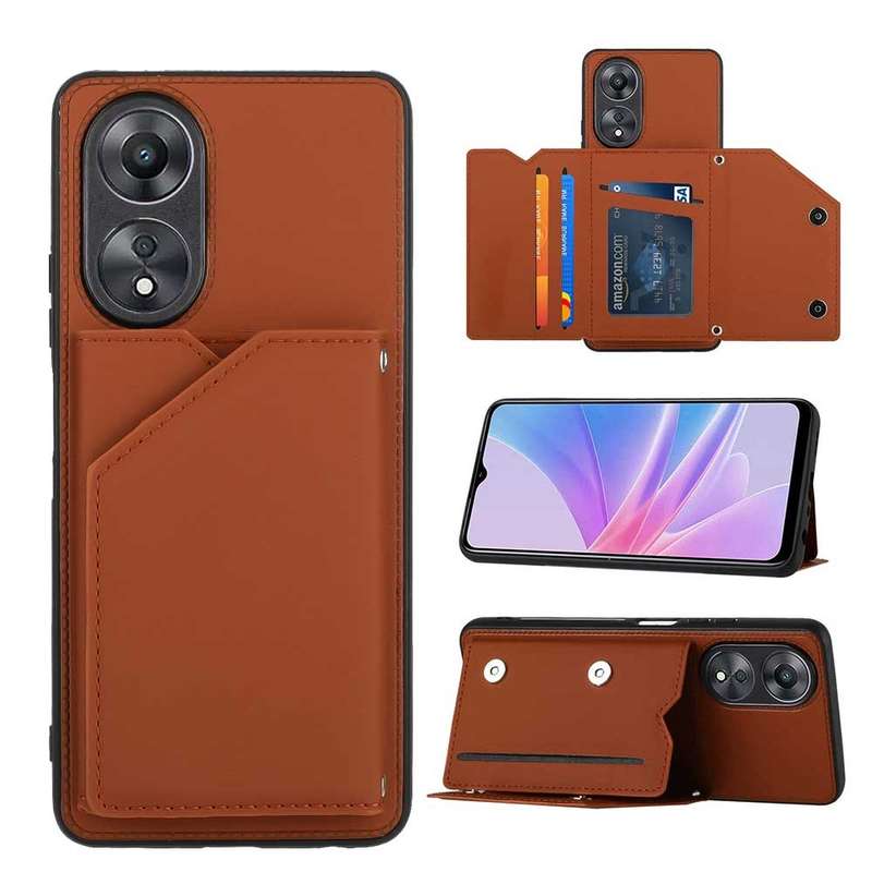 For OPPO A58 4G Skin Feel PU + TPU + PC Card Slots Phone Case(Black)