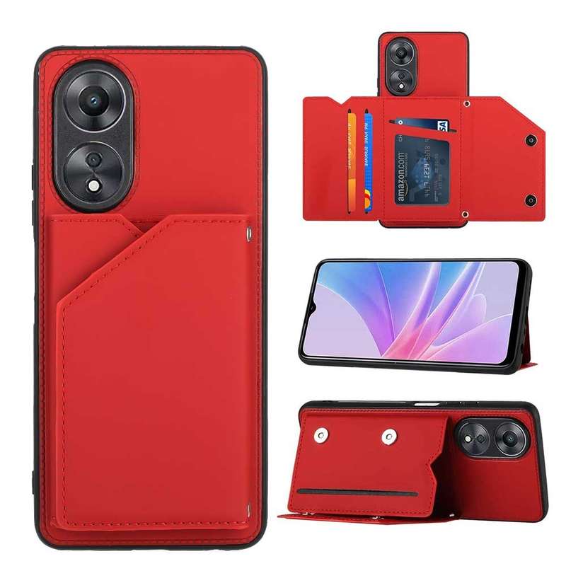 For OPPO A58 4G Skin Feel PU + TPU + PC Card Slots Phone Case(Black)