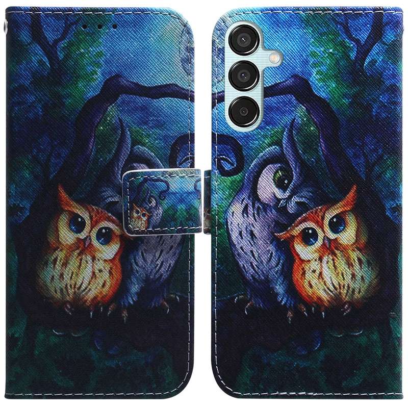 For Samsung Galaxy M15/F15 Coloured Drawing Flip Leather Phone Case(Oil Painting Owl)