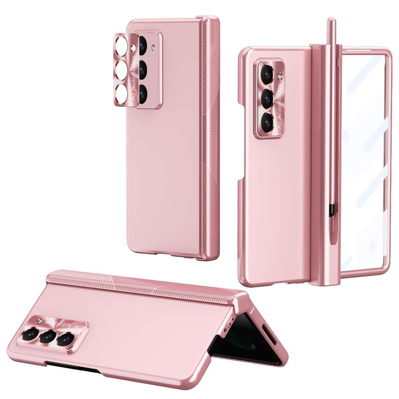 For Samsung Galaxy Z Fold5 Electroplating Hinged Folding Phone Case with S Pen Fold Edtion(Pink)