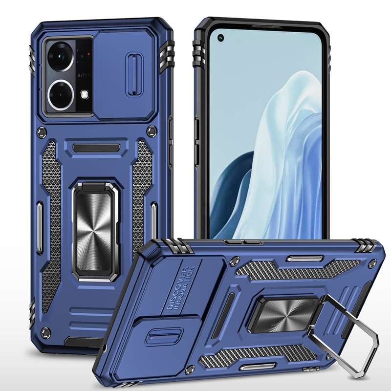 For OPPO Reno7 4G Armor PC + TPU Camera Shield Phone Case(Black)