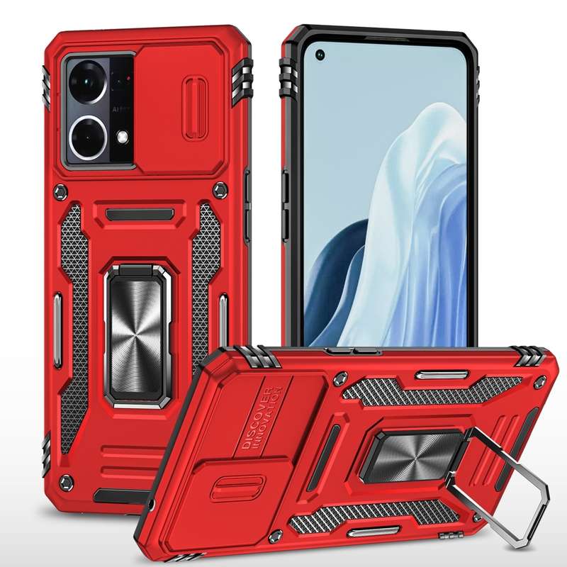 For OPPO Reno7 4G Armor PC + TPU Camera Shield Phone Case(Black)