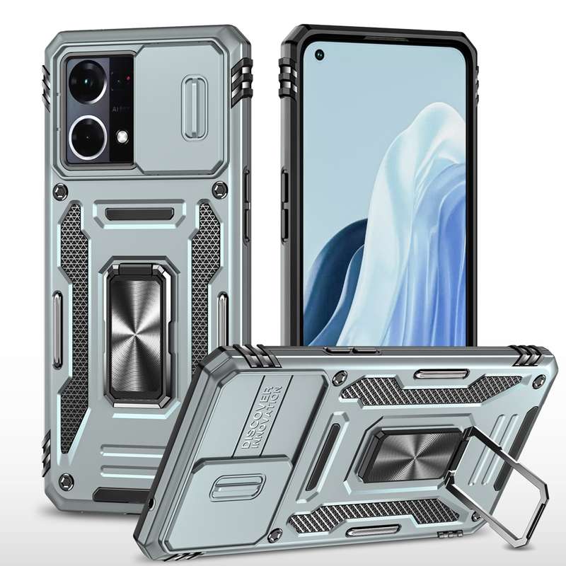 For OPPO Reno7 4G Armor PC + TPU Camera Shield Phone Case(Black)