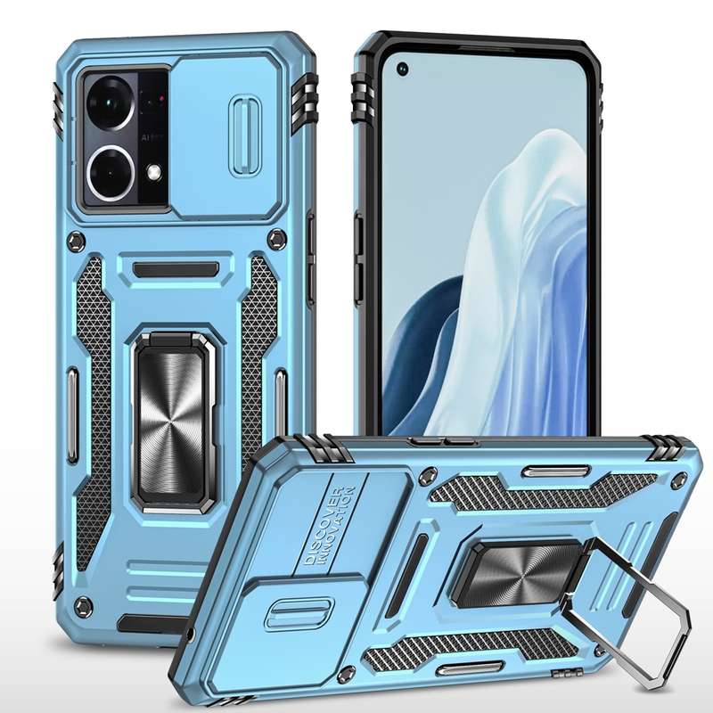 For OPPO Reno7 4G Armor PC + TPU Camera Shield Phone Case(Black)