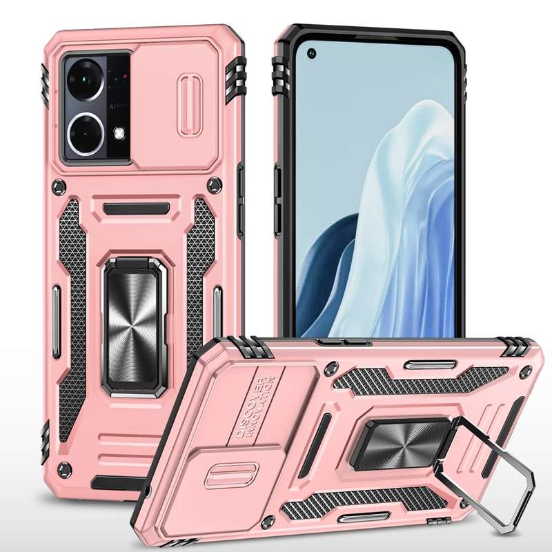 For OPPO Reno7 4G Armor PC + TPU Camera Shield Phone Case(Black)