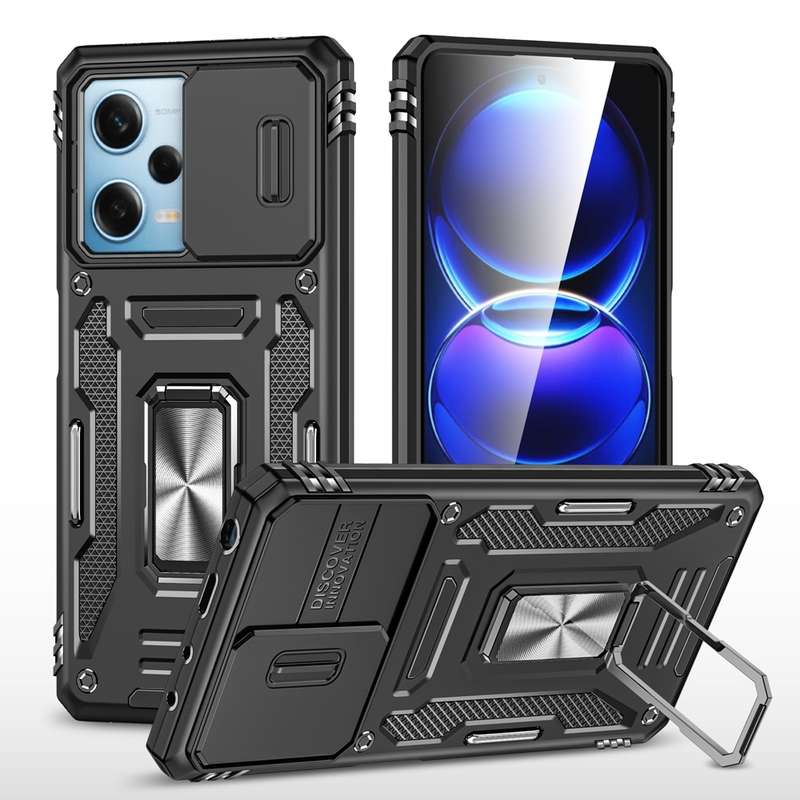 For OPPO Reno7 4G Armor PC + TPU Camera Shield Phone Case(Black)