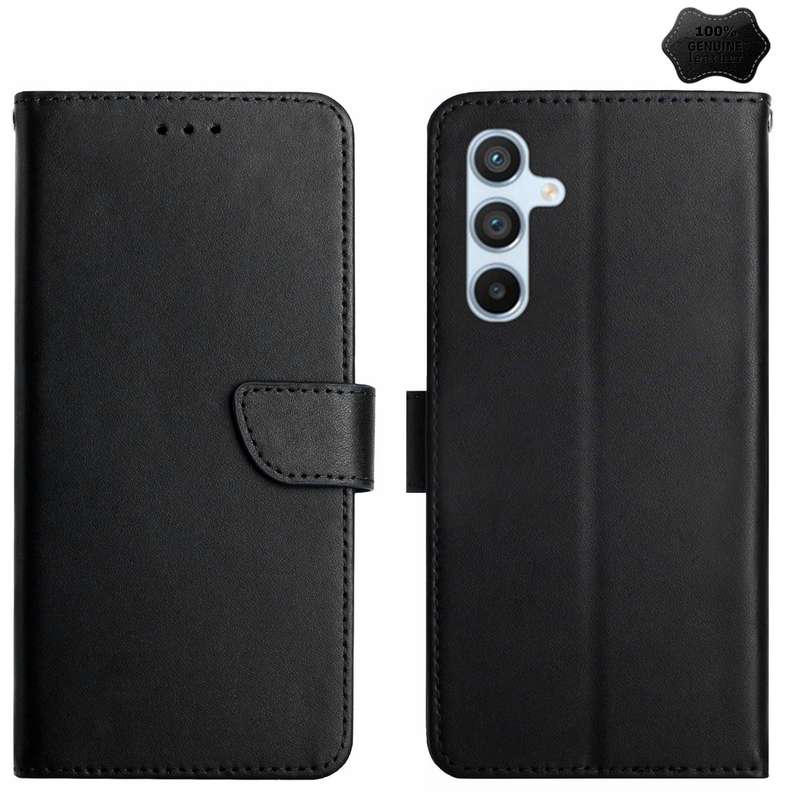 For Samsung Galaxy M15 5G HT02 Genuine Leather Fingerprint-proof Flip Phone Case(Black)