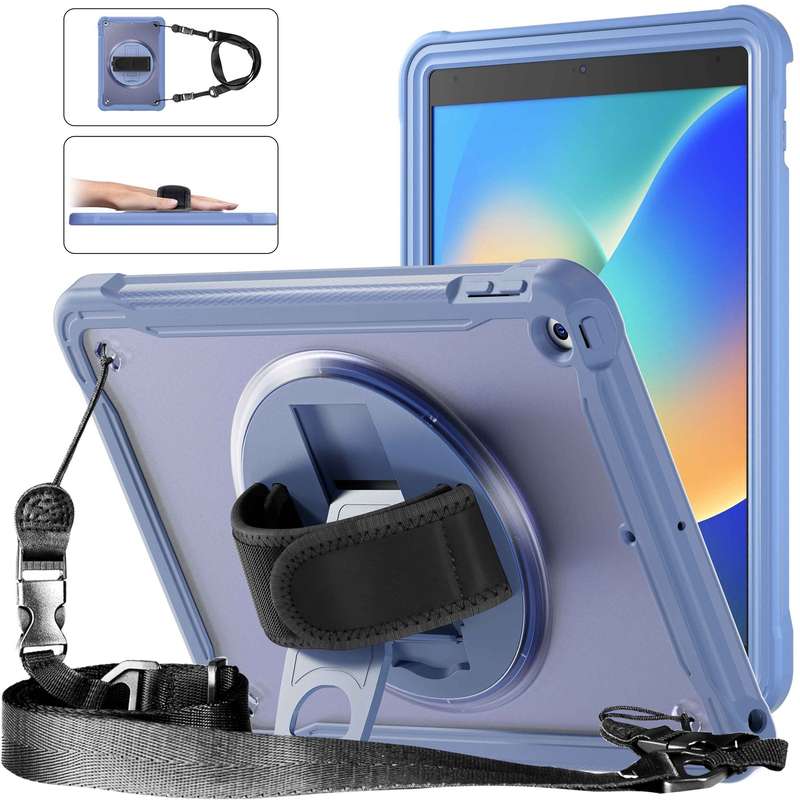 For iPad 10.2 2021 / 2020 / 2019 Heavy Duty Hybrid Tablet Case with Hand Grip & Strap(Khaki)