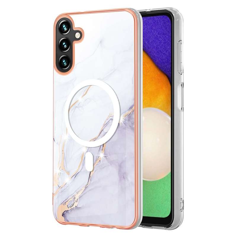 For Samsung Galaxy A54 5G Marble Pattern Dual-side IMD Magsafe TPU Phone Case(Purple 002)