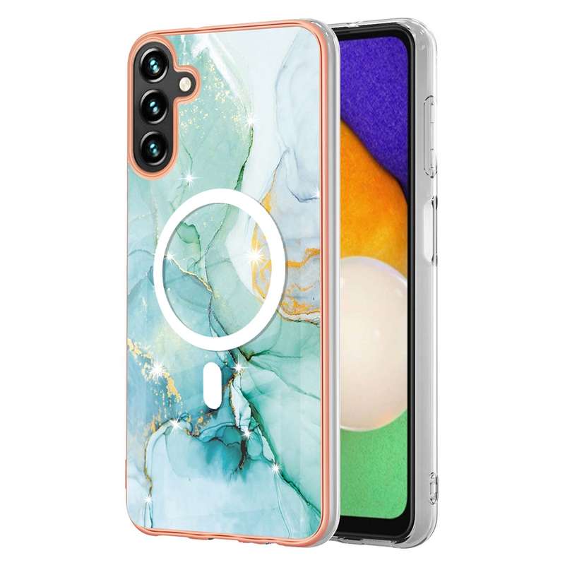 For Samsung Galaxy A54 5G Marble Pattern Dual-side IMD Magsafe TPU Phone Case(Purple 002)