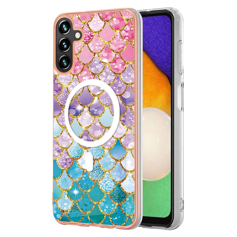 For Samsung Galaxy A54 5G Marble Pattern Dual-side IMD Magsafe TPU Phone Case(Purple 002)