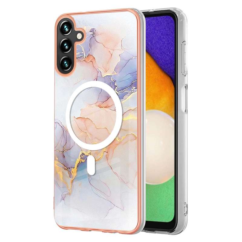 For Samsung Galaxy A54 5G Marble Pattern Dual-side IMD Magsafe TPU Phone Case(Purple 002)