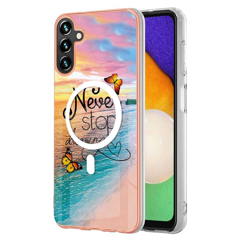 For Samsung Galaxy A54 5G Marble Pattern Dual-side IMD Magsafe TPU Phone Case(Purple 002)