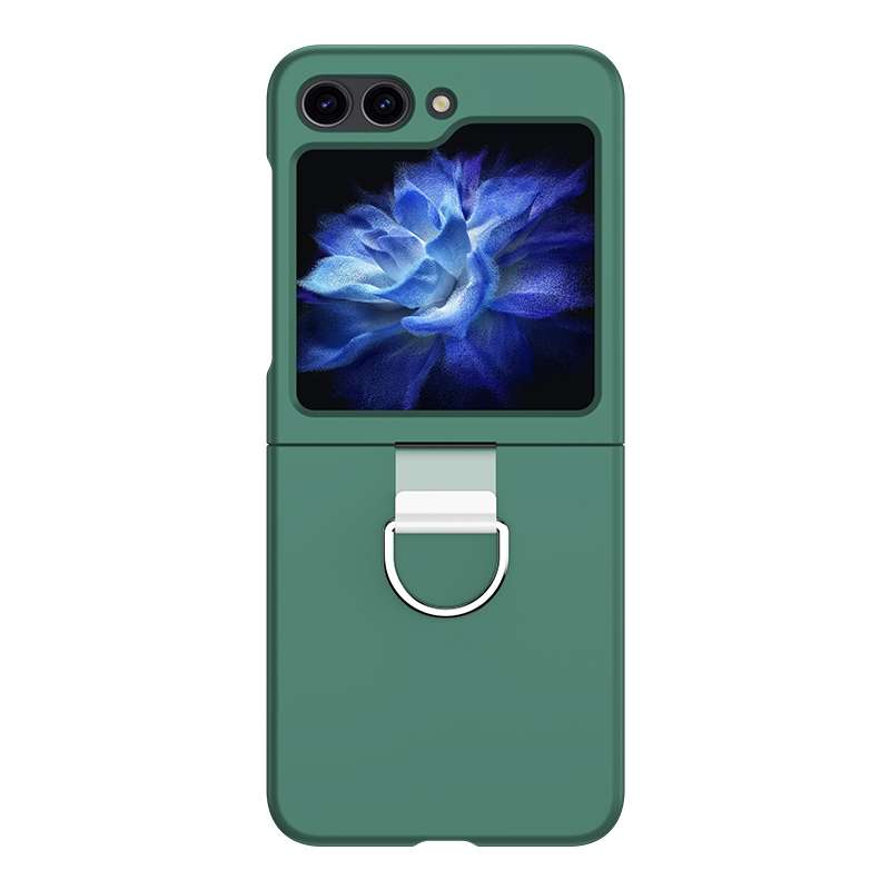 For Samsung Galaxy Z Flip5 Skin Feel Silicone Foldable Phone Case with Ring(Light Green)